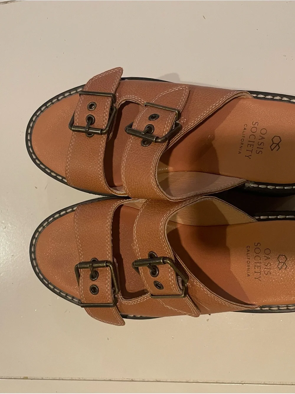 Oasis Society Tan Buckle Platform Sandals